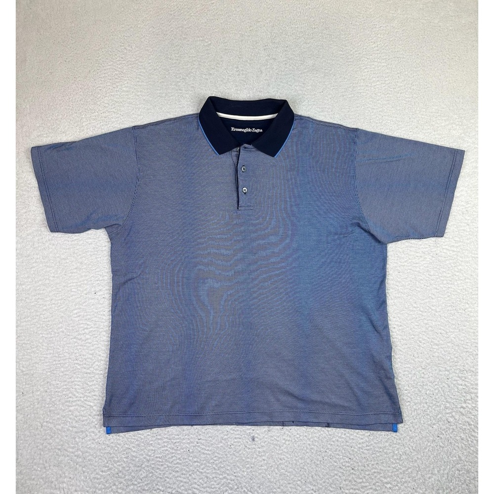 Ermenegildo Zegna Slate Blue Polo with Navy Collar